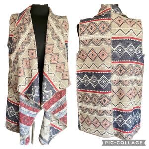 Tribal Jeans Sweater Vest Cardigan MED Aztec Western Rodeo Boho Cowgirl Festival